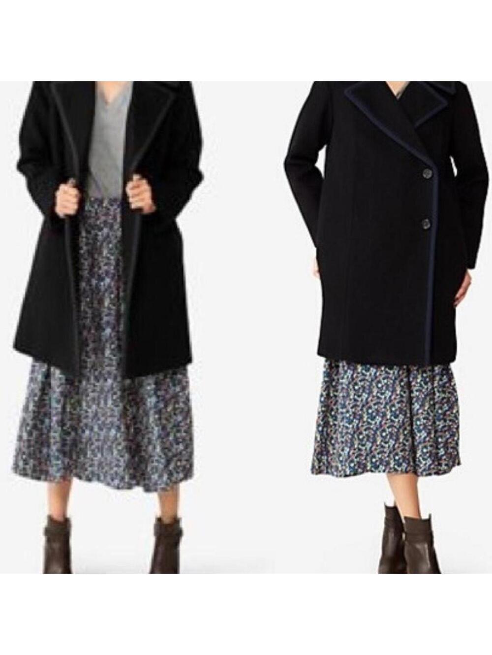 Kate Spade Saturday Piped Overside Wool Coat in black with navy trim